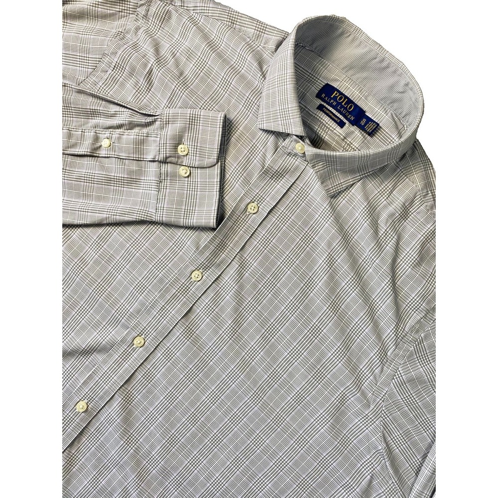 Polo Ralph Lauren Shirt Mens XL Grey Plaid Classic Fit Performance Button Down